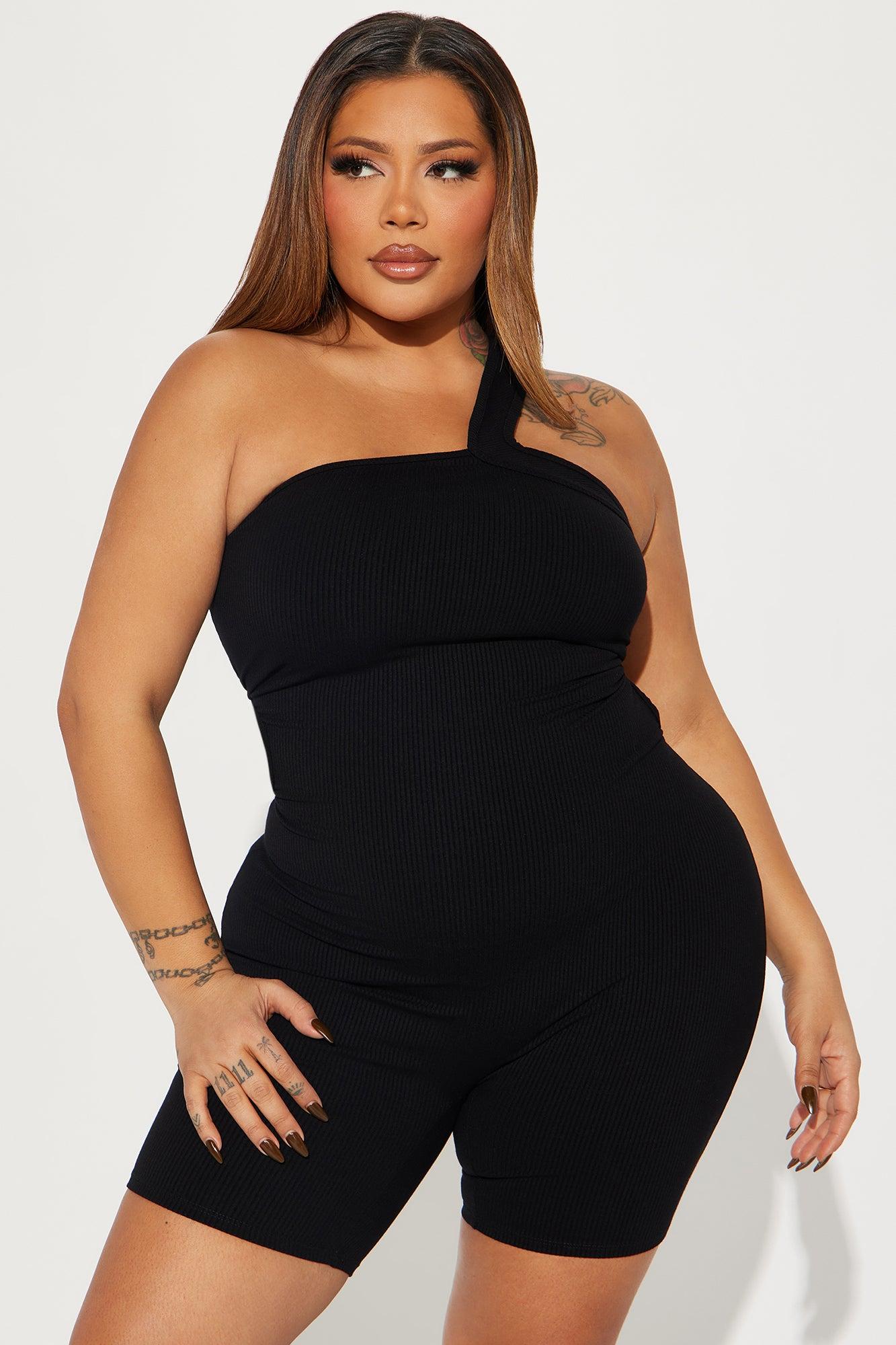 Mila Ribbed Romper - Black Product Image