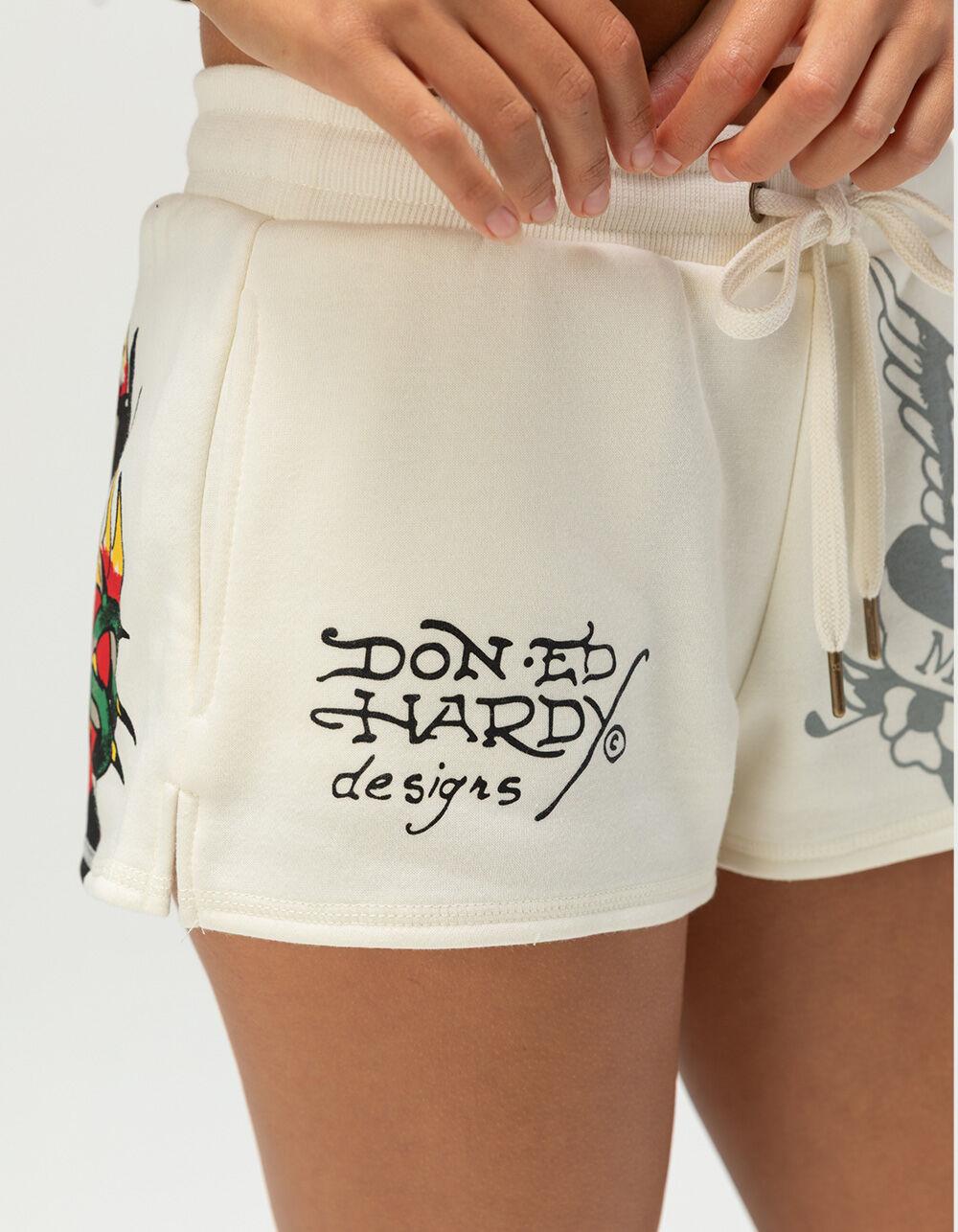 ED HARDY Sacred Heart Womens Fleece Shorts - IVORY Product Image