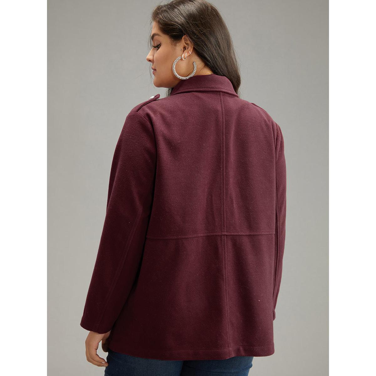 Plus Size Solid Button Detail Pocket Lapel Collar Coat Women Scarlet Casual Plain Ladies Dailywear Winter Coats BloomChic 22-24/3X Product Image