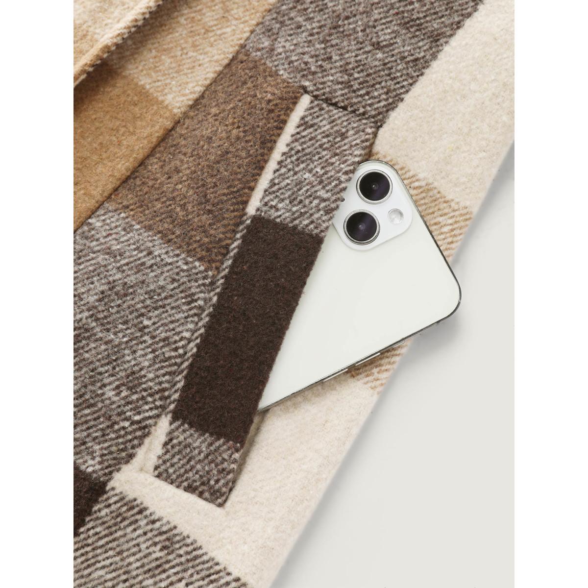 Plus Size Plaid Lapel Double Breasted Belted Waist Coat Women DarkBrown Timeless Contrast Bodycon Ladies Elegant Winter Coats BloomChic 26/4X Product Image