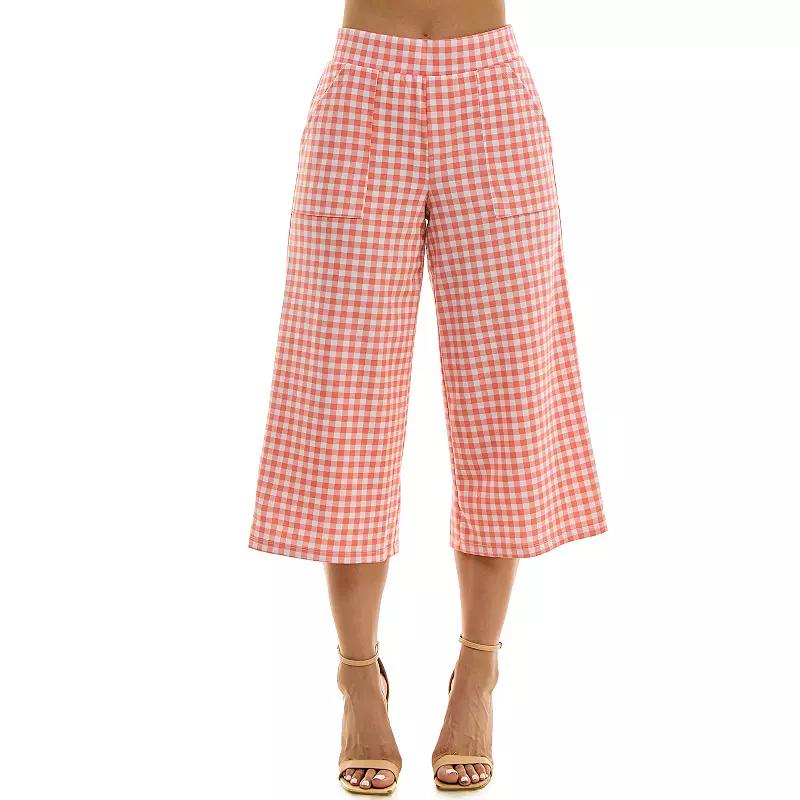 Women's Nina Leonard Gingham Coulotte Pants, Size: Large, Sunset White Product Image