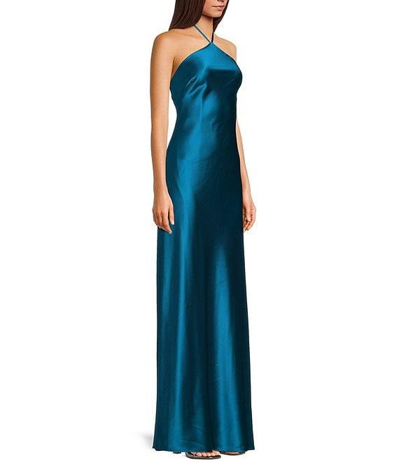 Morgan & Co. Satin Halter Neck Long Dress Product Image