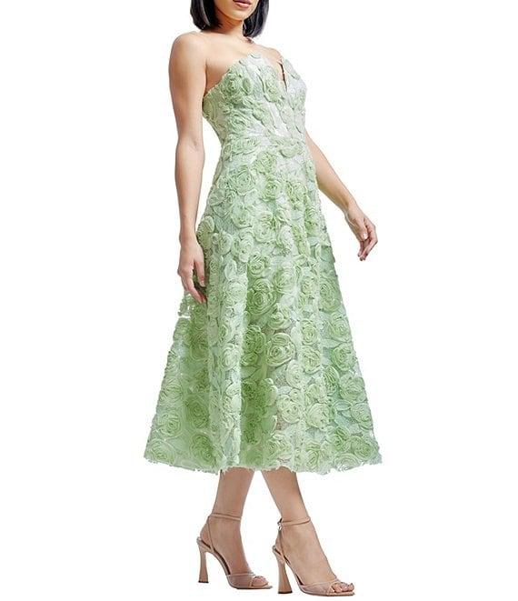 Dress the Population Briella Soutache Rosette Strapless Neck Sleeveless A Line Midi Dress Product Image