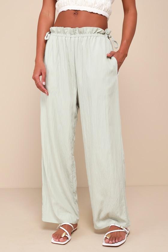 Sporty Charisma Light Sage Green Drawstring Toggle Pants Product Image