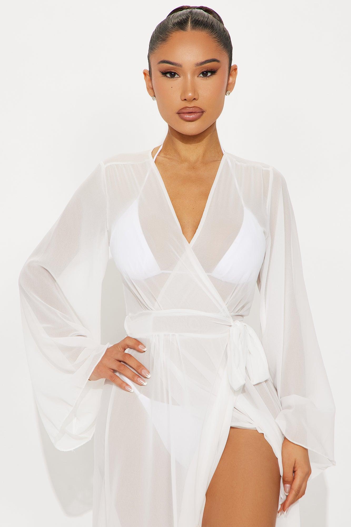 Beach Vacation Ruffle Cover Up Maxi Kimono - White Female Product Image