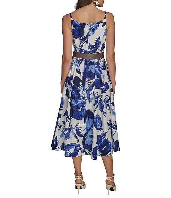 Donna Karan Floral Print A-Line Belted Midi Dress Product Image