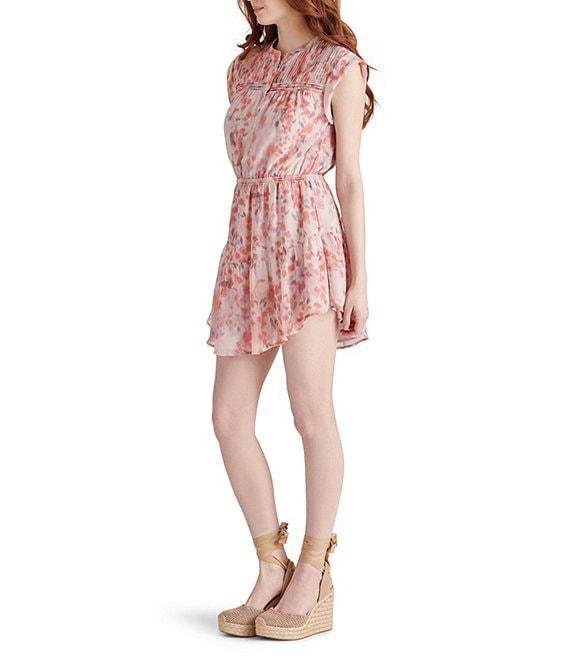 Steve Madden Faith Floral Print Split V-Neck Cap Sleeve Mini Dress Product Image
