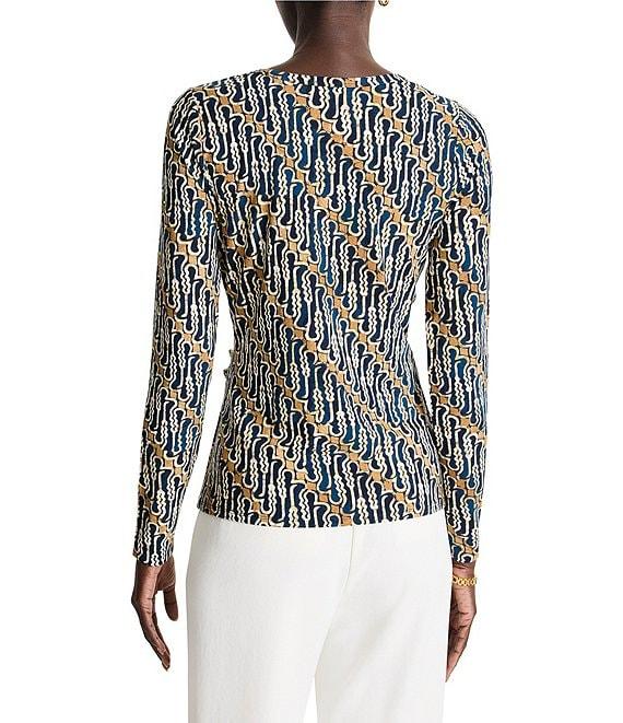 NIC + ZOE Vintage Batik Drape Round Neck Long Sleeve Top Product Image