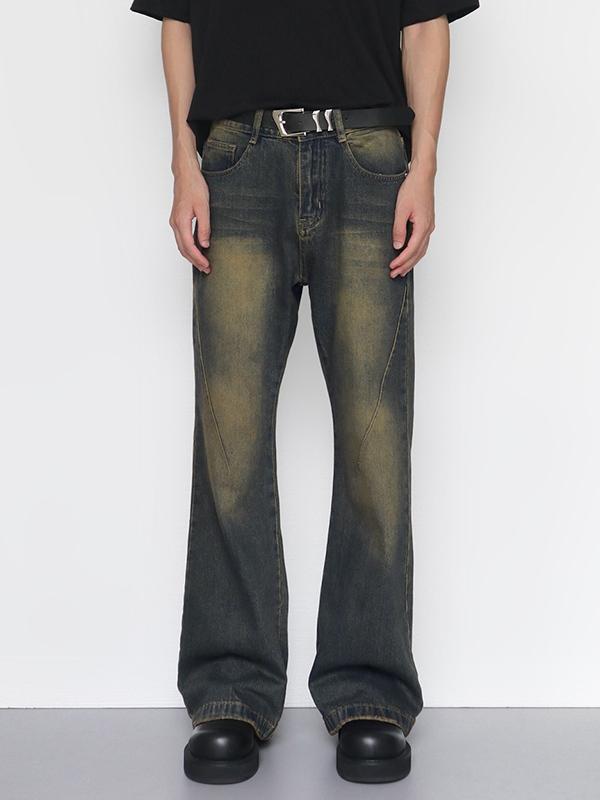 Men's Vintage Distressed Splice Loose Jeans Product Image