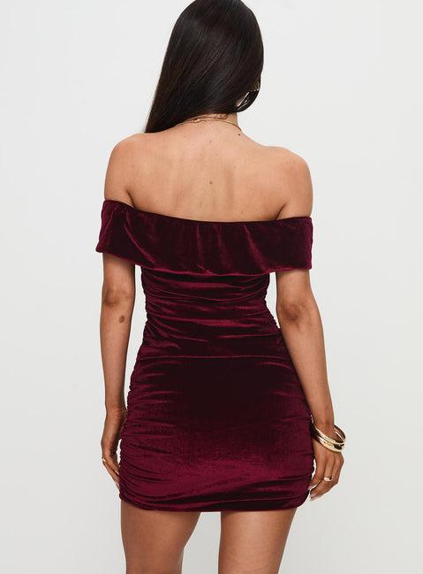 Regency Strapless Velvet Mini Dress Burgundy Product Image