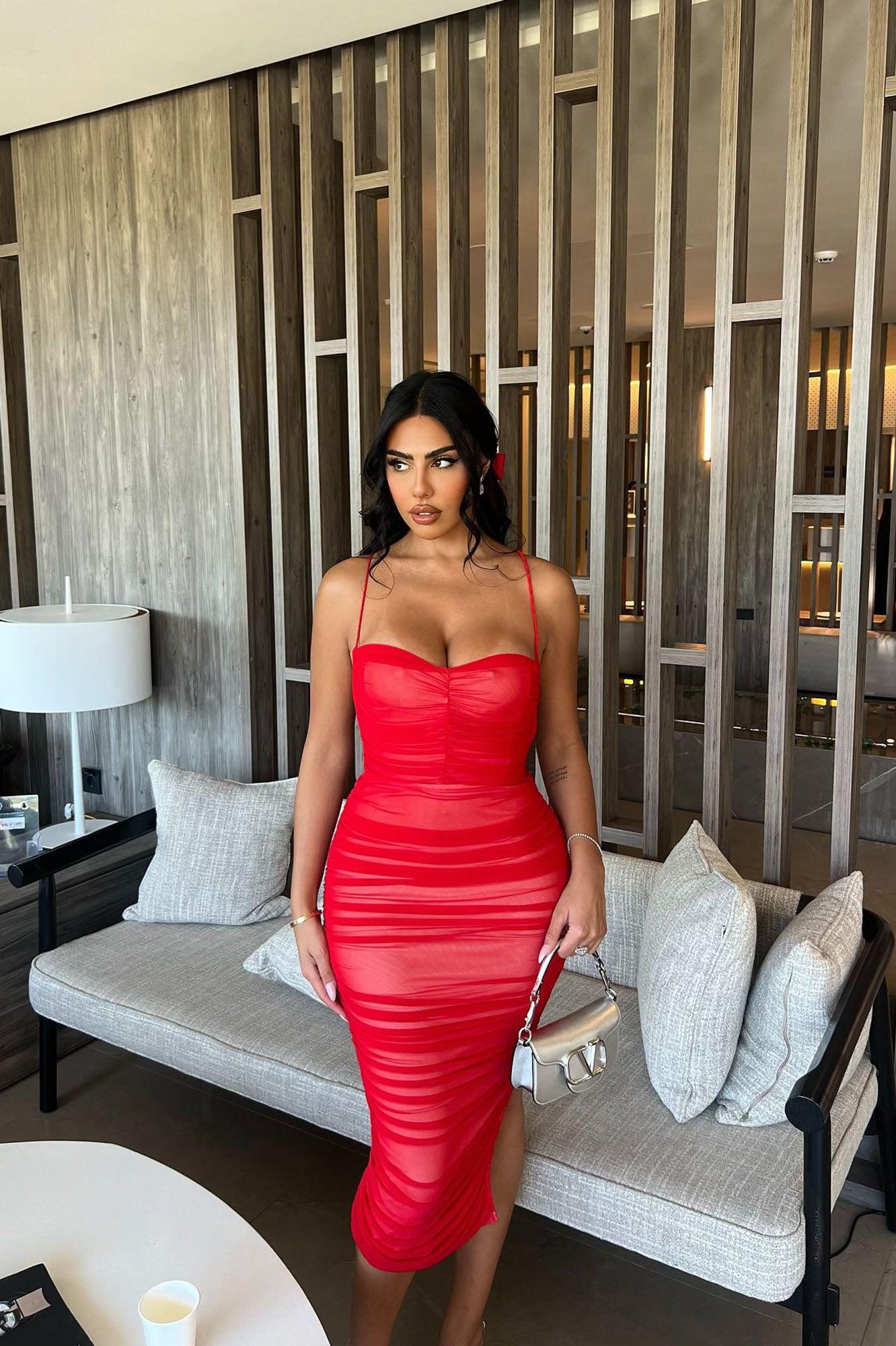Life After Love Mesh Midi Dress - Red Product Image