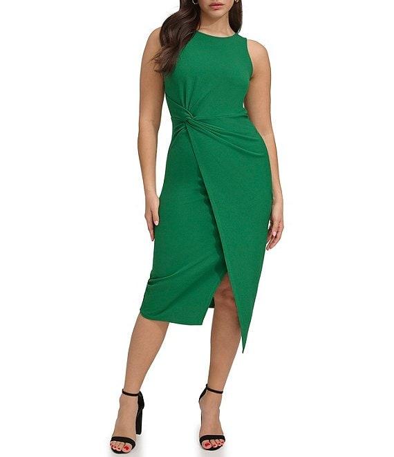 SIENA Sleeveless Twist Front Crepe Faux Wrap Midi Dress Product Image
