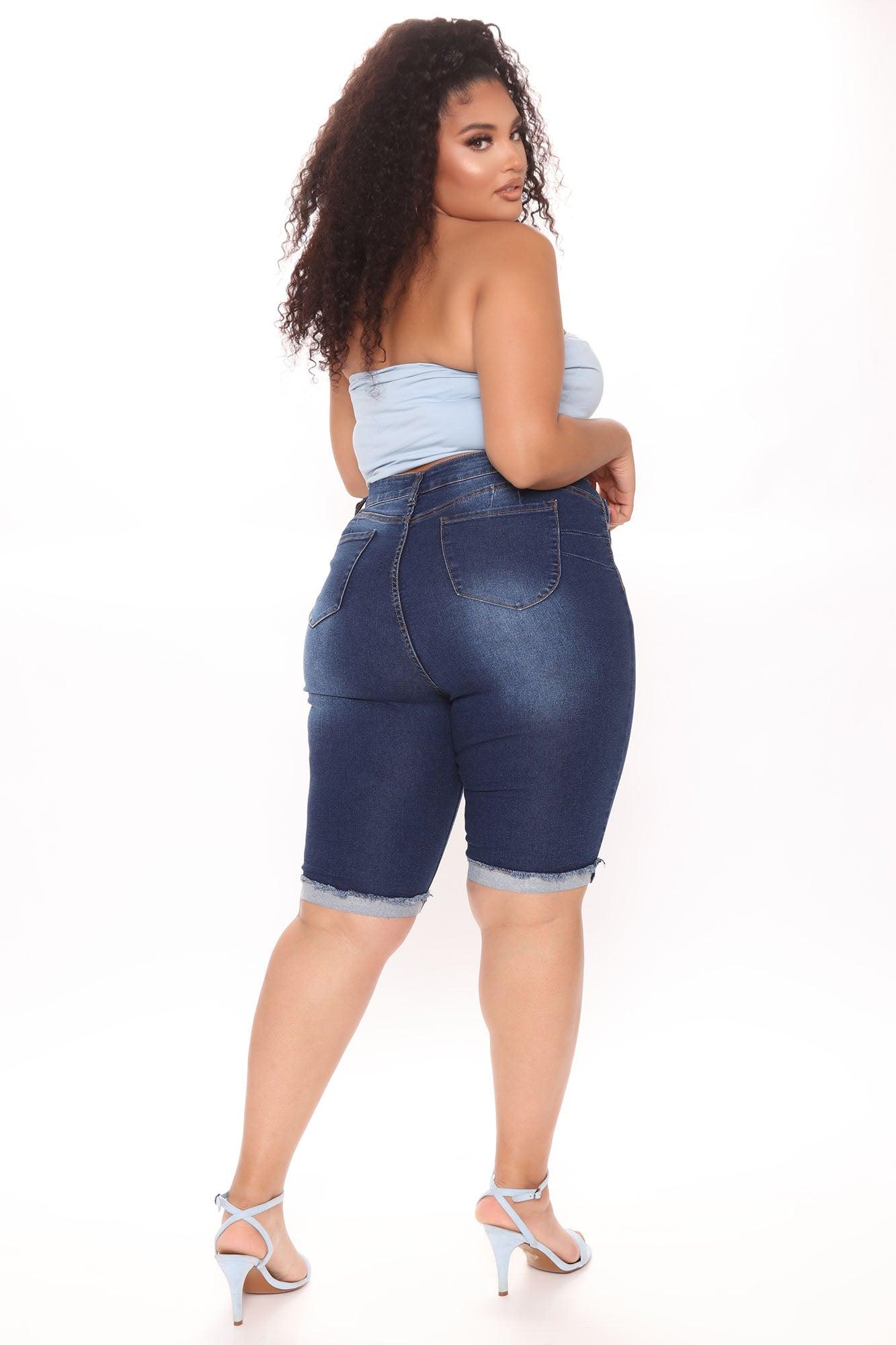 Hold Me Closer Booty Lifting Denim Bermudas - Dark Wash Product Image