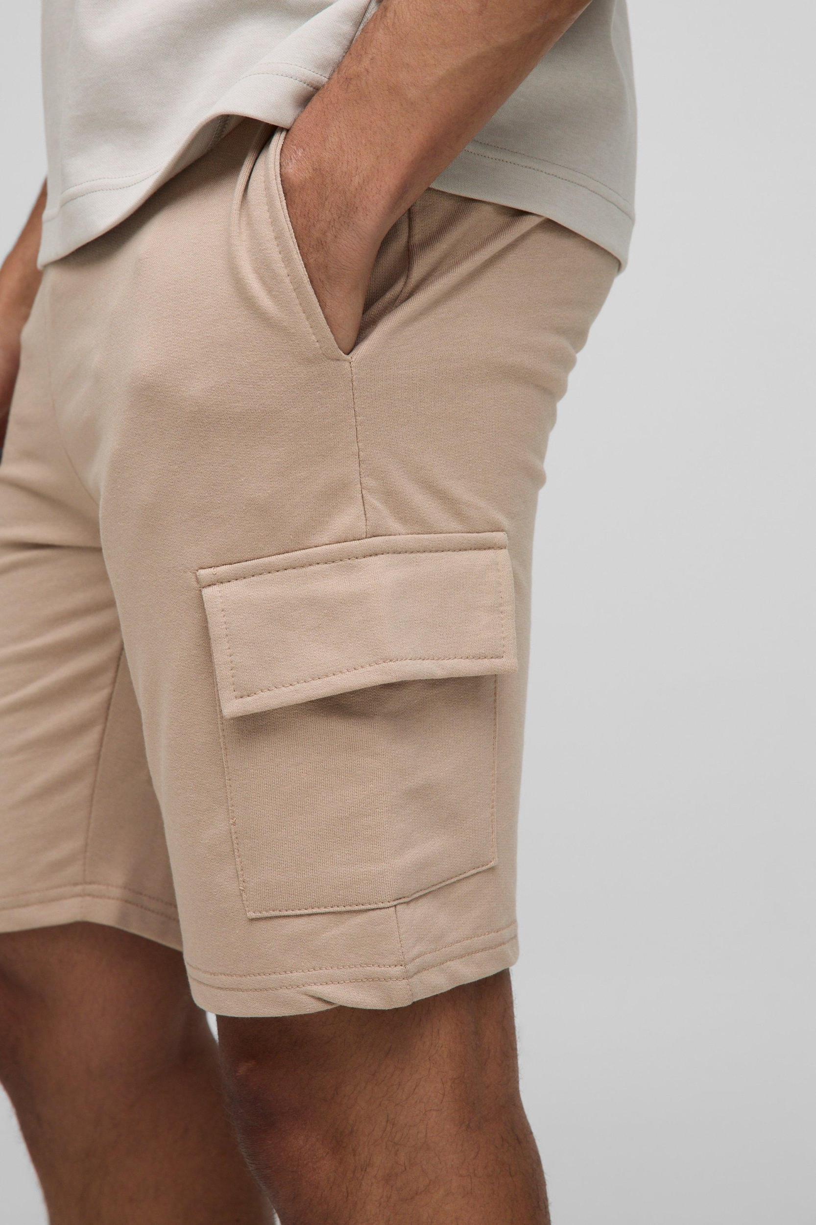 260GSM Loopback Basic Slim Fit Mid Length Cargo Shorts | boohooMAN USA Product Image