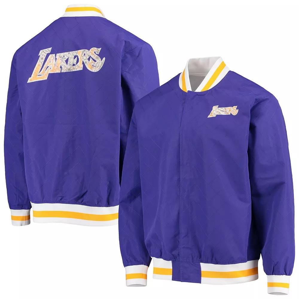 Men's Los Angeles Lakers Purple Mitchell & Ness Hardwood Classics 75th Anniversary Authentic Warmup Full-Snap Jacket,  Product Image