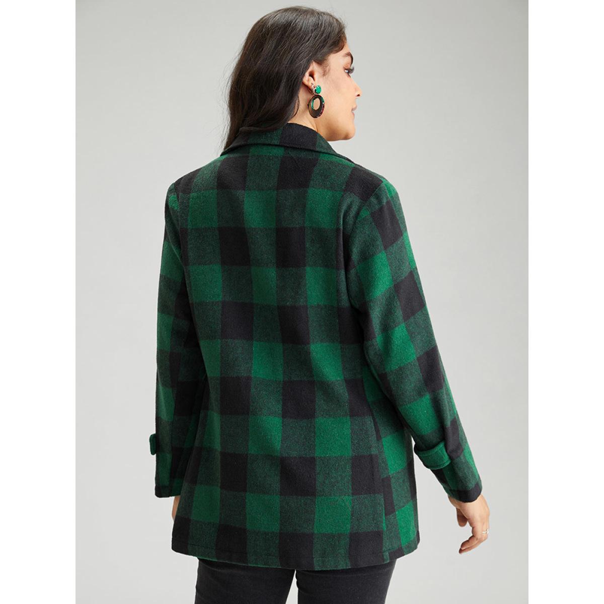 Plus Size Plaid Lapel Collar Flap Detail Double Breasted Coat Women DarkGreen Casual Contrast Ladies Dailywear Winter Coats BloomChic 28/5X Product Image