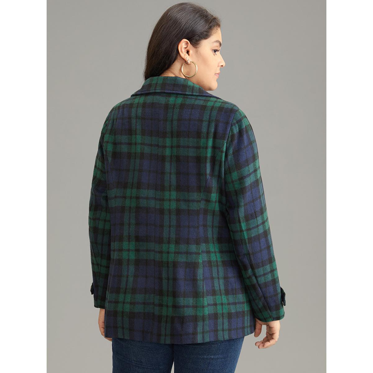 Plus Size Patched Pocket Plaid Double Breasted Coat Women DarkGreen Casual Lined Ladies Dailywear Winter Coats BloomChic 18-20/2X Product Image