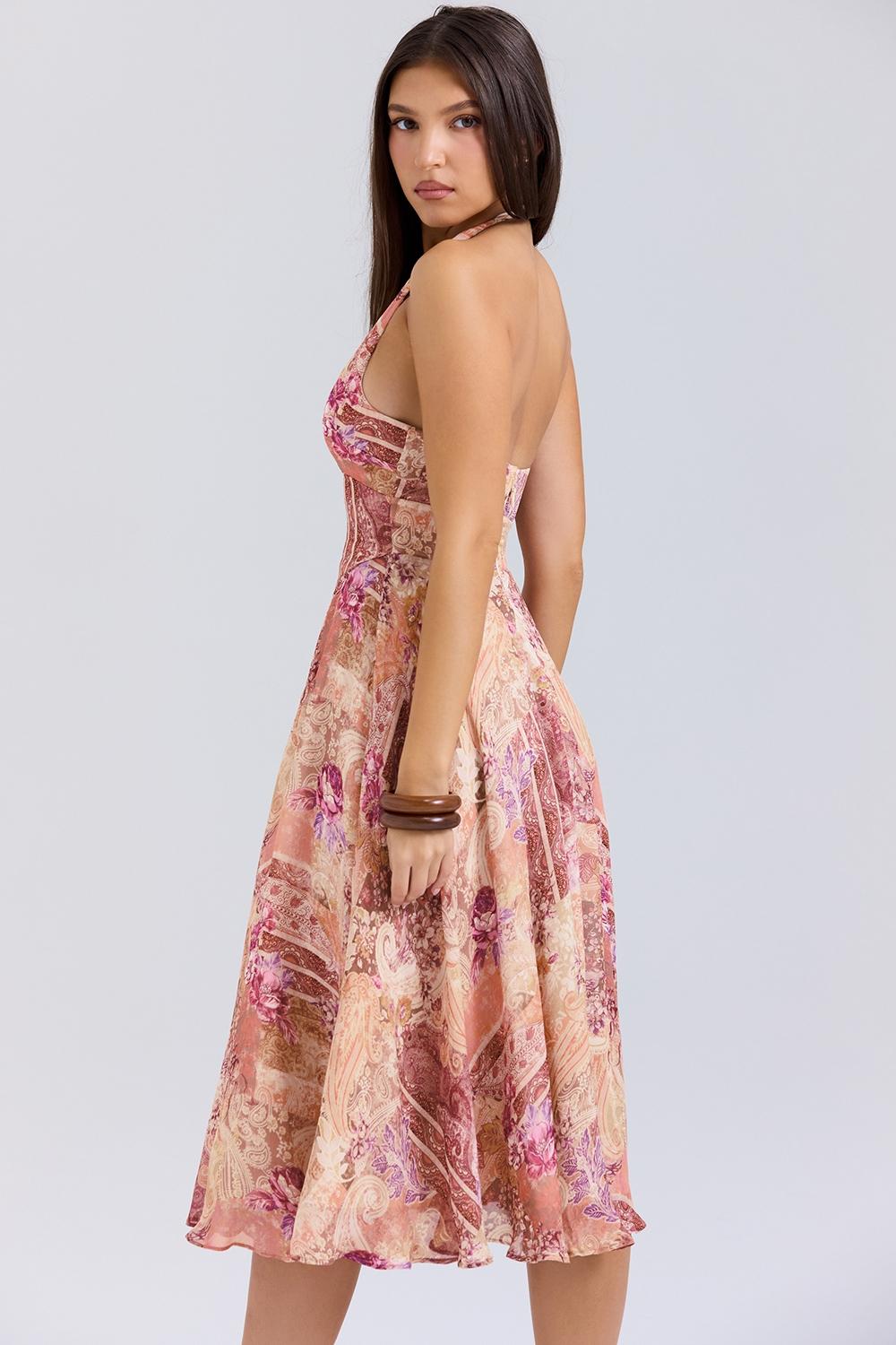 Solada  paisley patchwork print georgette halter sundress Product Image