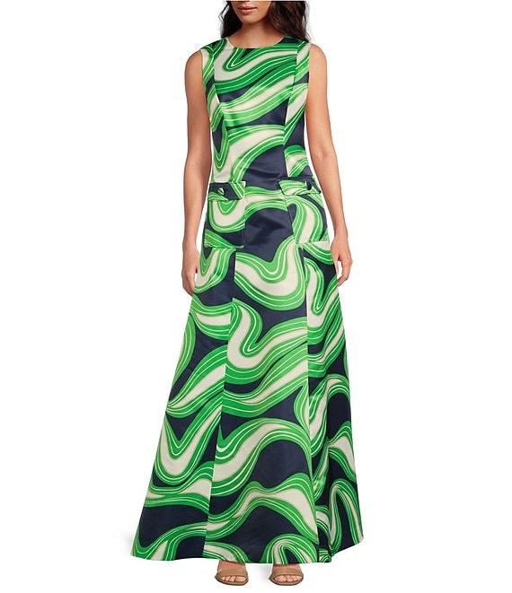 Trina Turk Guinevere Printed Satin Round Neck Sleeveless Dress Product Image