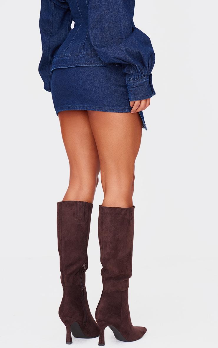 Indigo Asymmetric Layered Panel Denim Mini Skirt Product Image