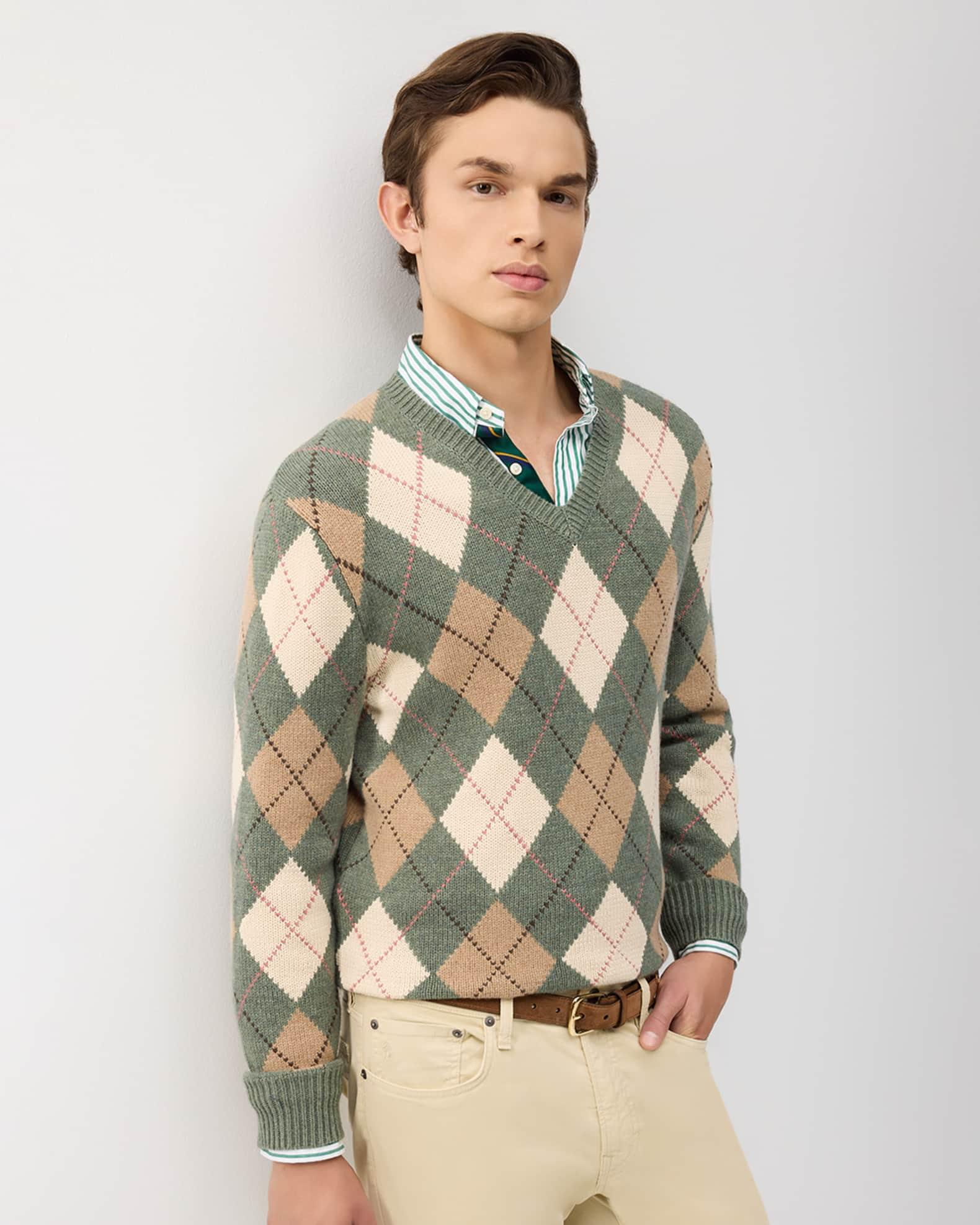 Men's Cotton Wool Argyle V-Neck Sweater Product Image