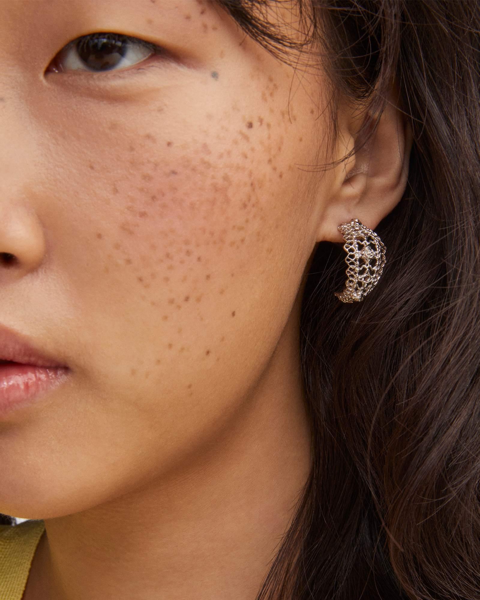 Krista Lace Silver Huggie Earrings Product Image