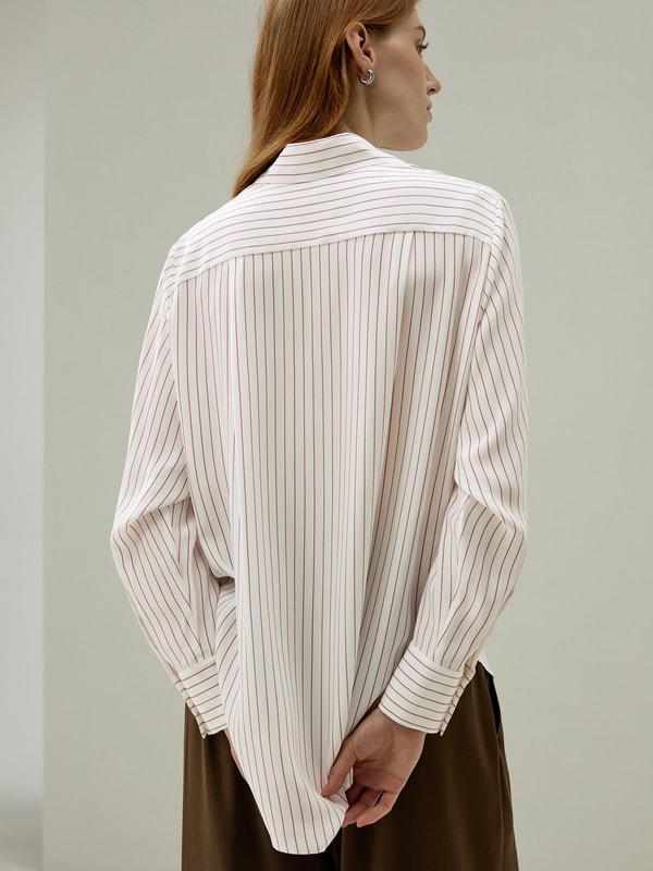 LILYSILK Women's Silk Charmeuse Oversized SOS Shirt, Brown Pinstripe, XXL Product Image