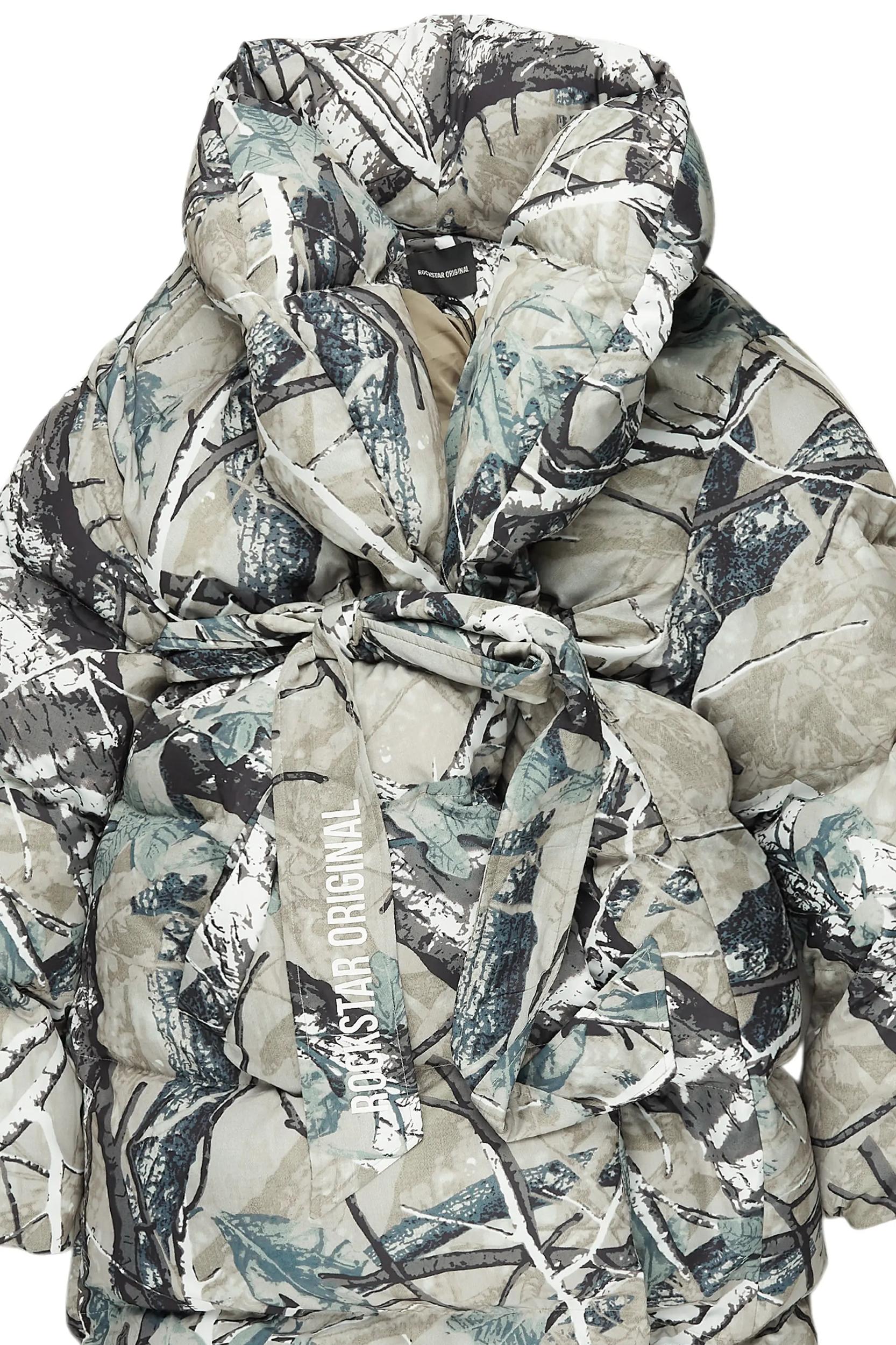 Sehrazat Tree Camo Long Wrap Puffer Jacket Female Product Image