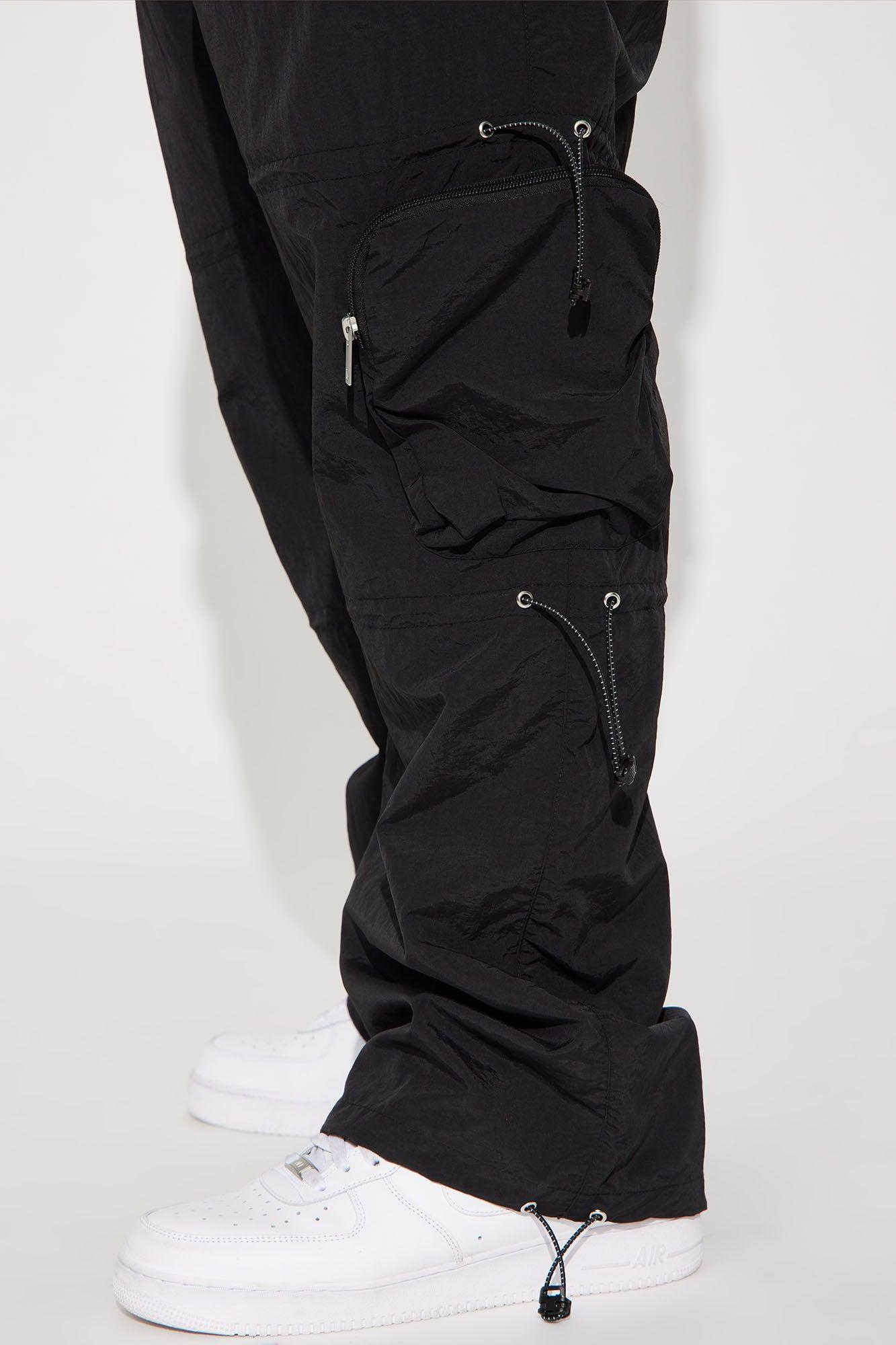 Act Like Homie Nylon Drawstring Cargo Pants - Black Product Image