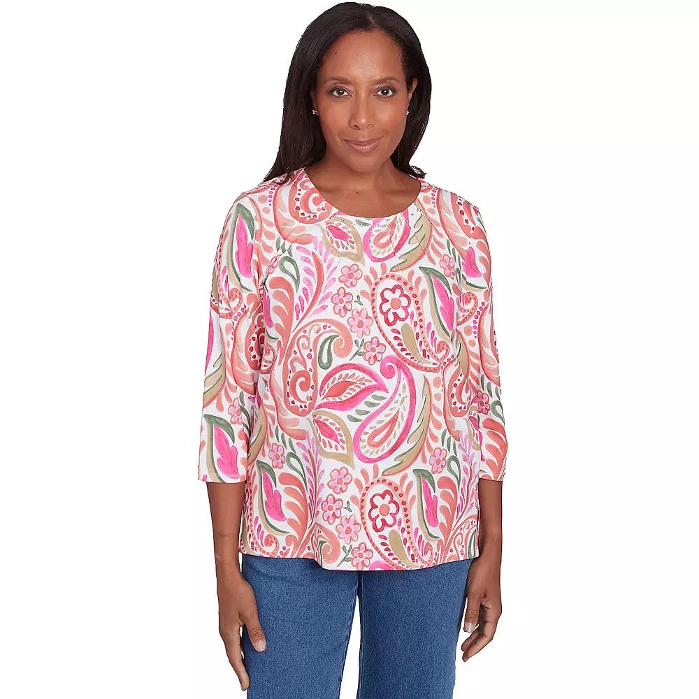 Women's Alfred Dunner Embellished Crewneck Paisley Top, Size: XL, Pink Product Image