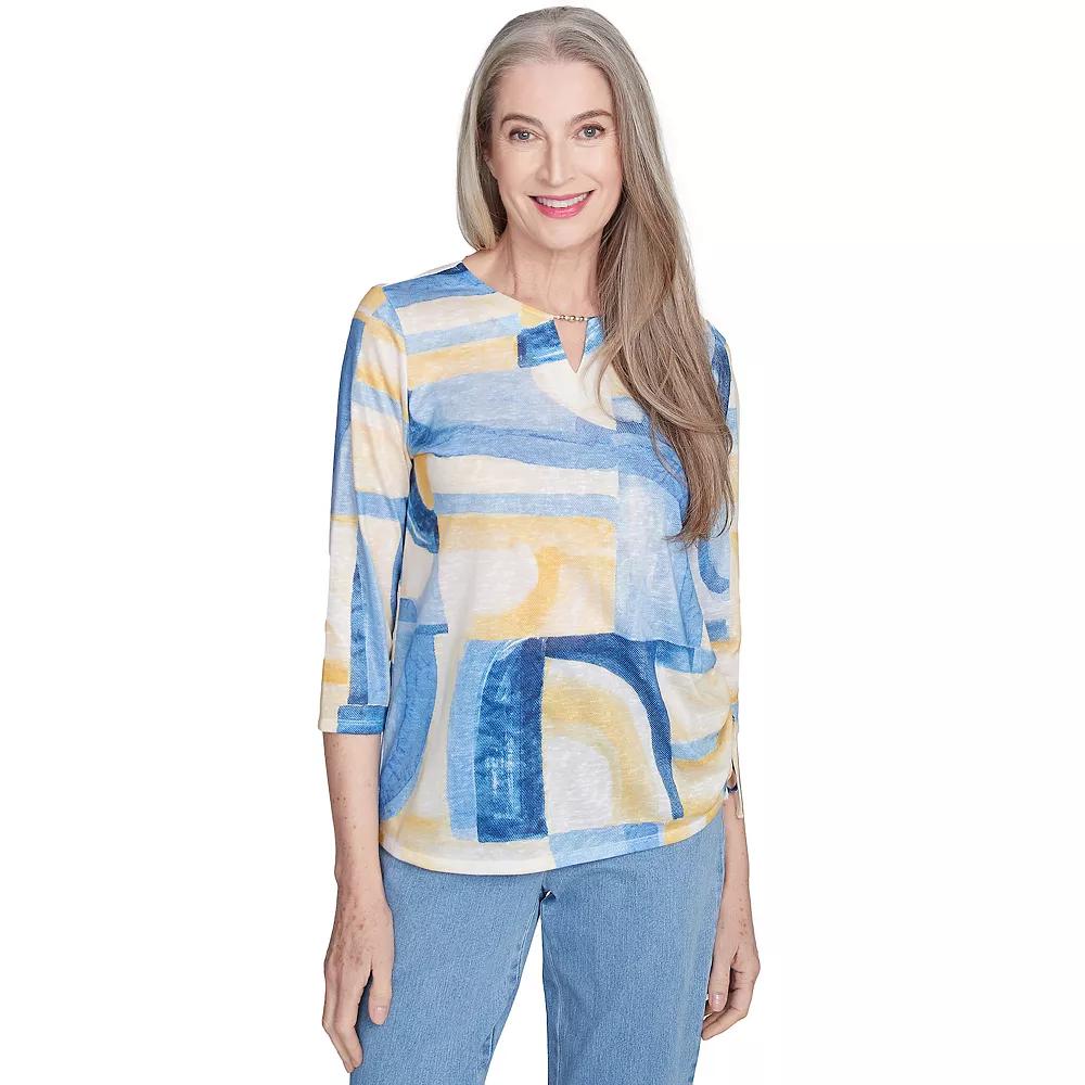 Petite Alfred Dunner Watercolor Patchwork Geometric Top, Women's,  Product Image