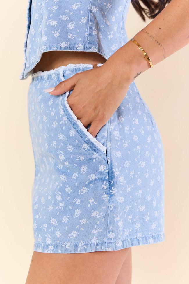 Make It Your Own Denim Floral Shorts FINAL SALE Product Image