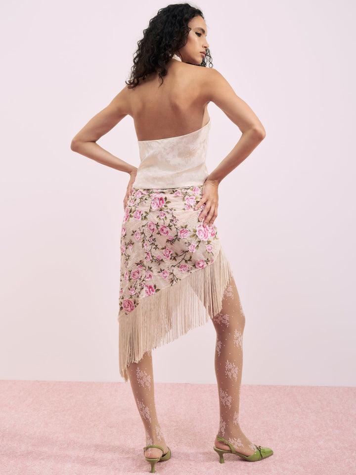 Esme Rose Embroidered Asymmetrical Skirt — Pink Product Image