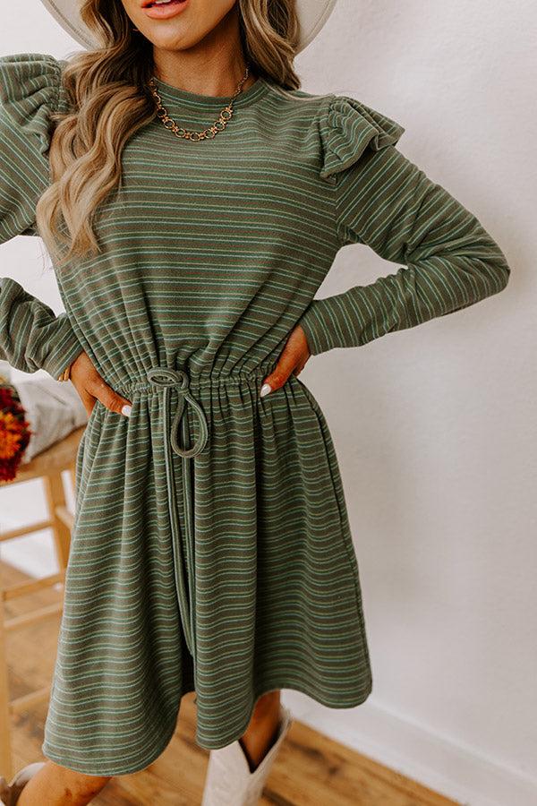 Harvest Harmony Stripe Mini Dress in Olive Product Image