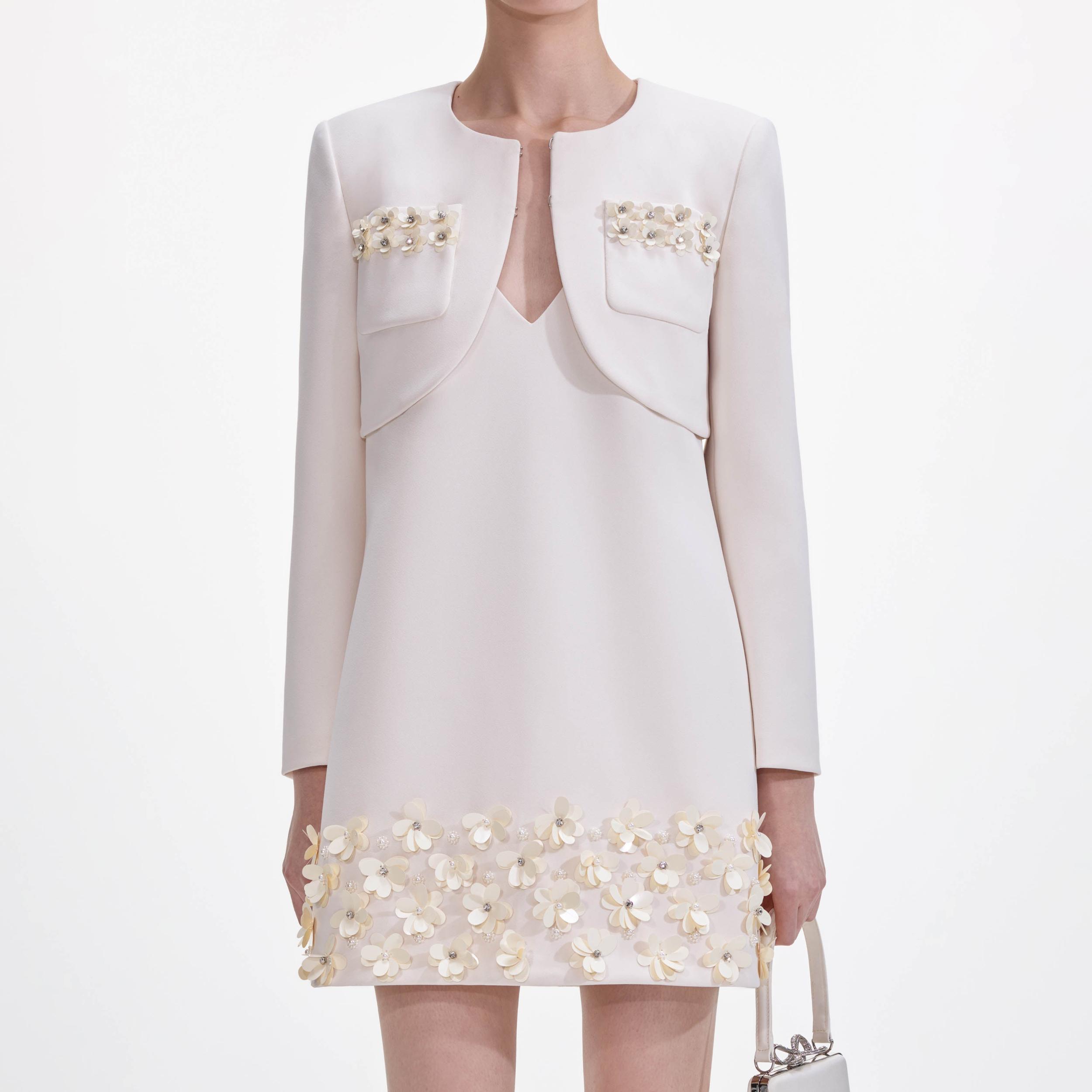 Cream Crepe 3D Sequin Jacket Product Image