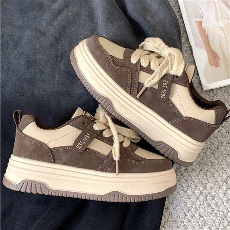 Two Tone Lettering Platform Sneakers Product Image