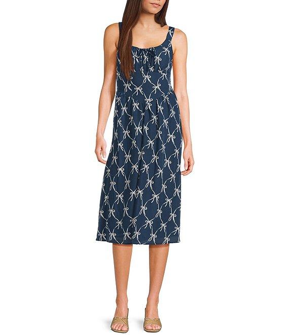 Midnight Doll Bow Print Pleated Midi Dress Product Image