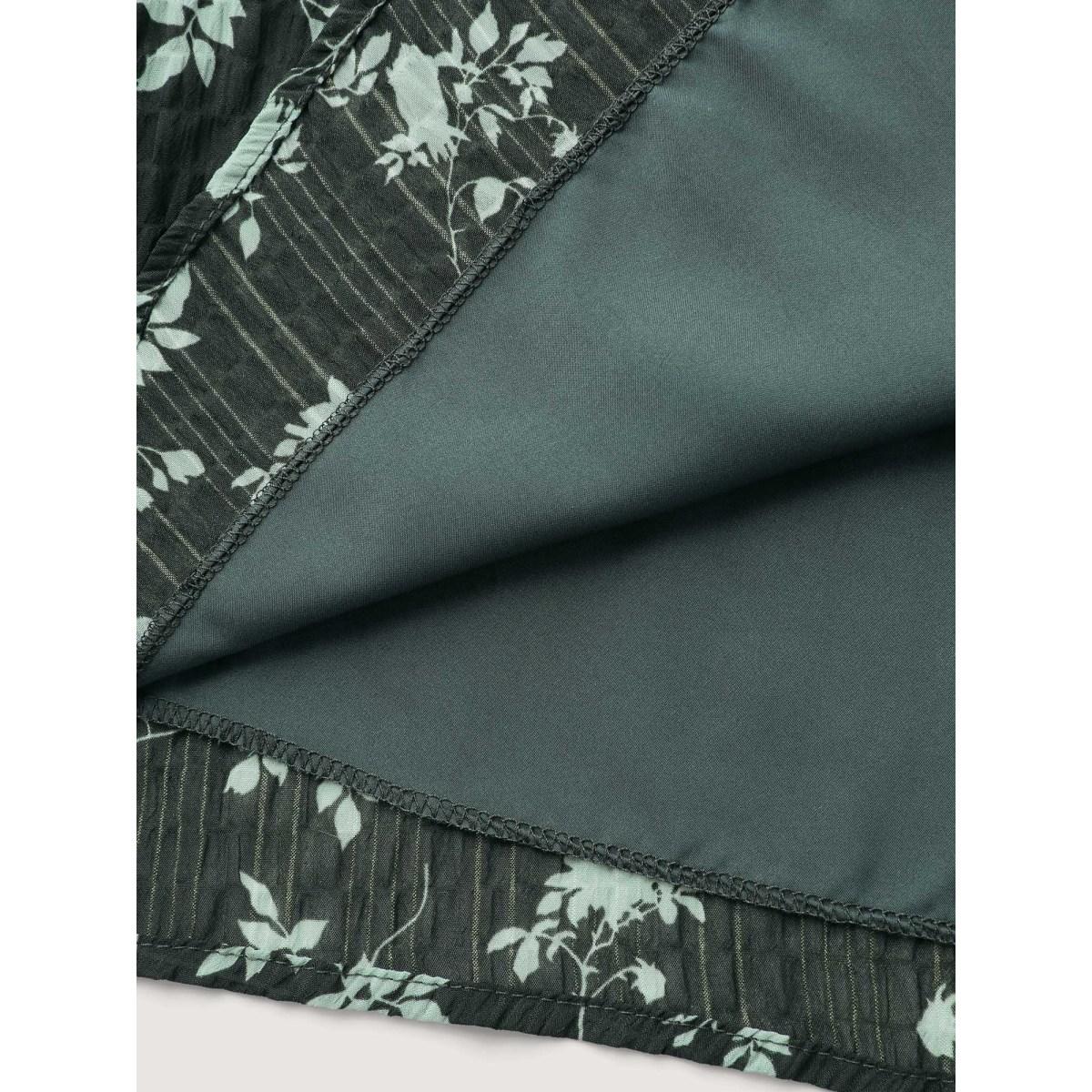 Plus Size Textured Silhouette Flower Stretchy Collar Midi Dress DarkGreen Women Office Mock Neck Cap Sleeve Curvy BloomChic 10/M Product Image