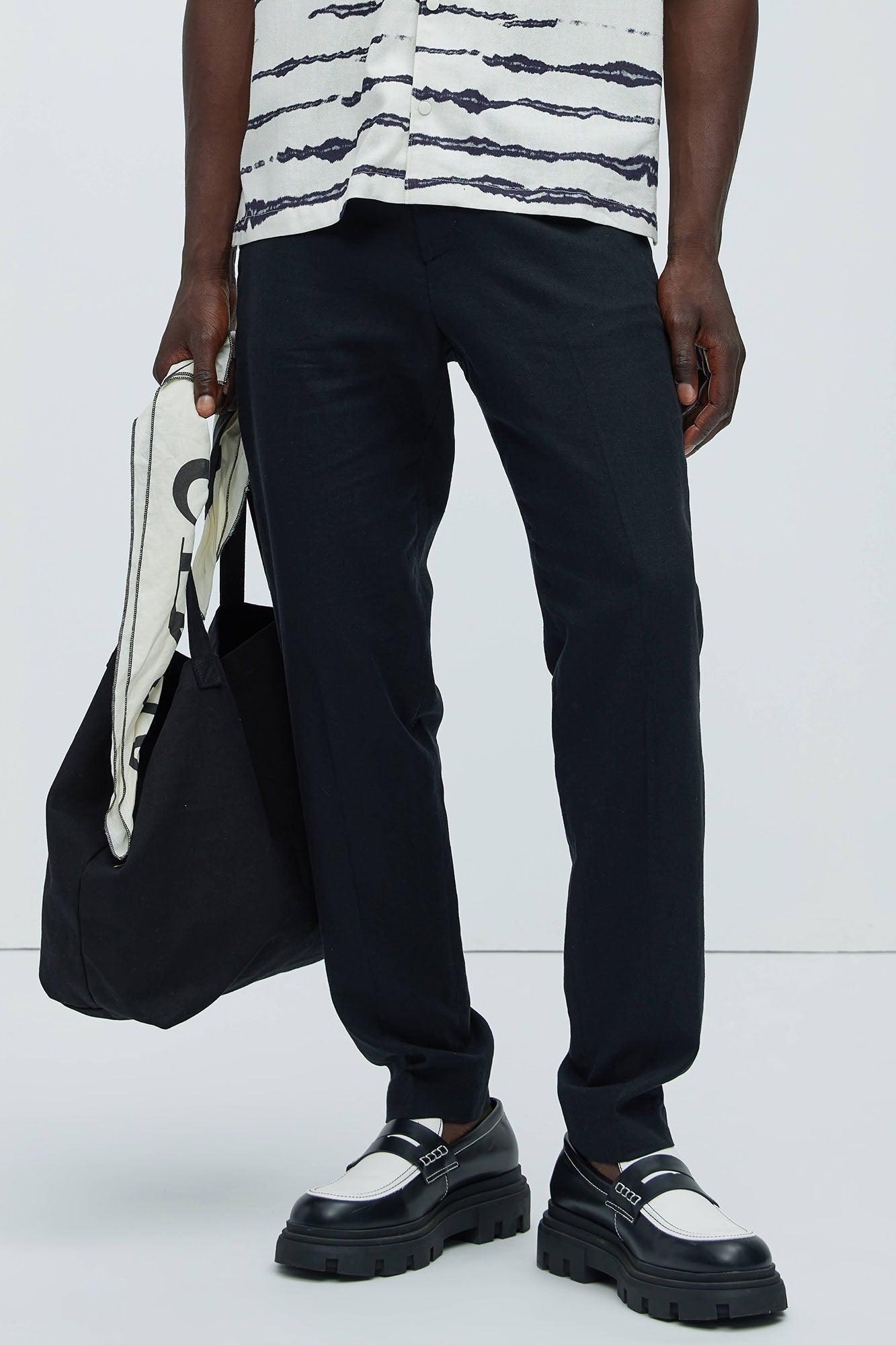 Bahamas Straight Linen Trousers - Black Product Image