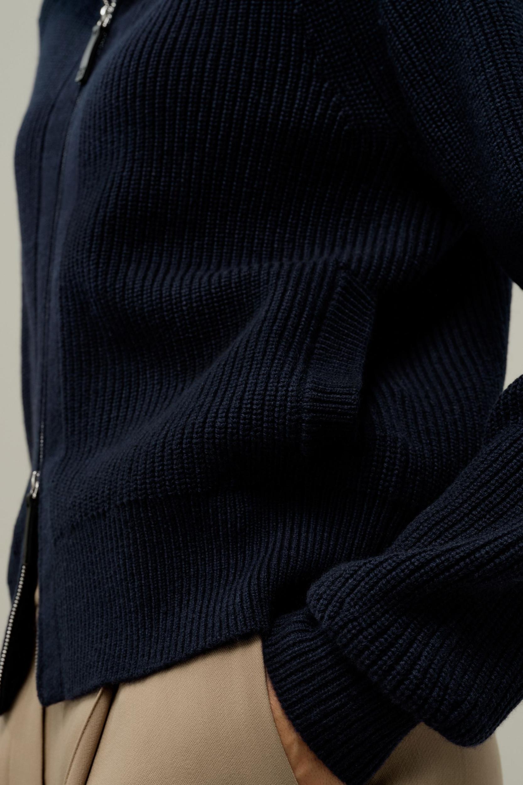 Ribbed-knit Turtleneck Zip Cardigan Product Image