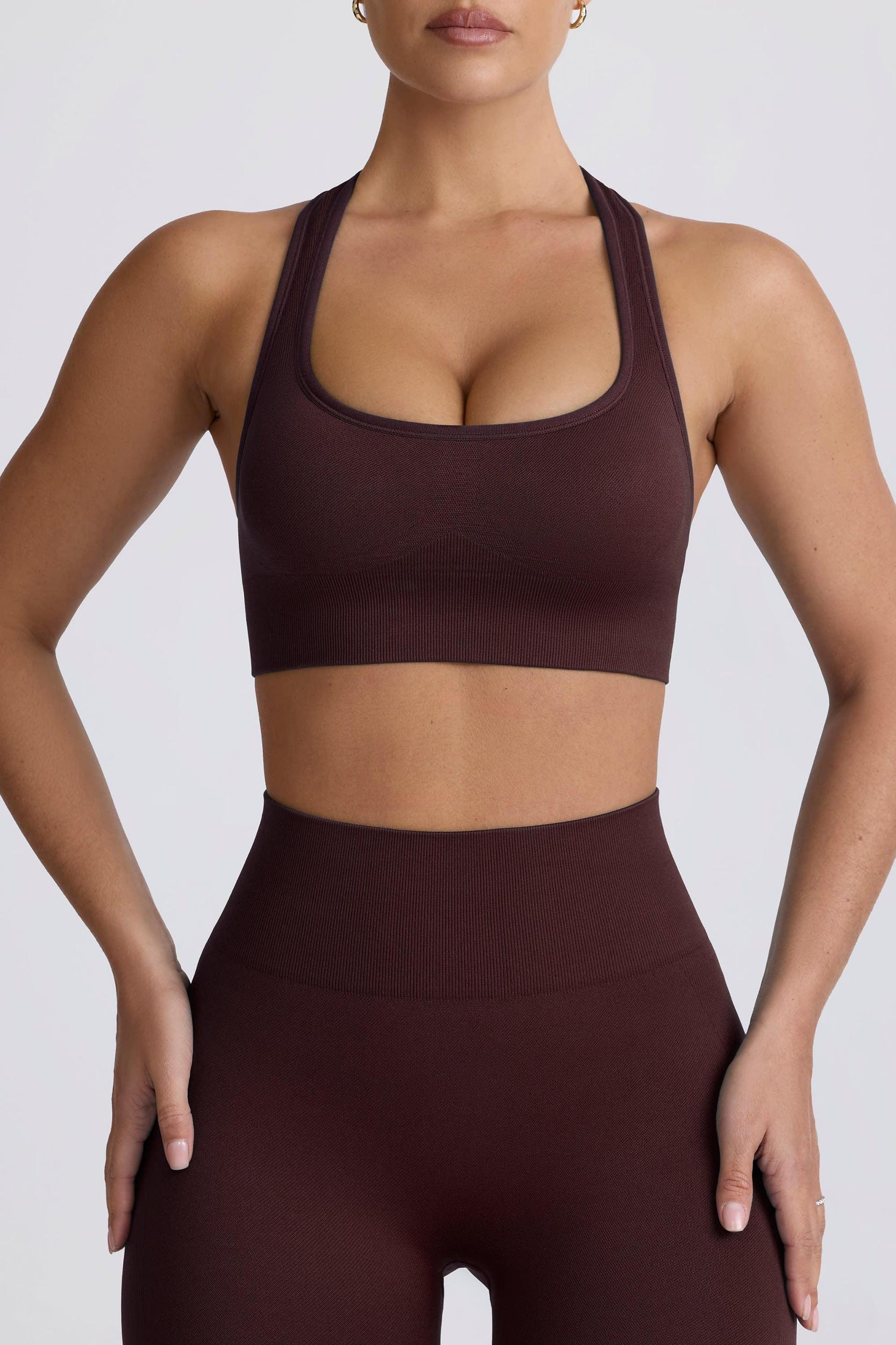 Super Sculpt Seamless T-Back Sports Bra in Chocolate Product Image