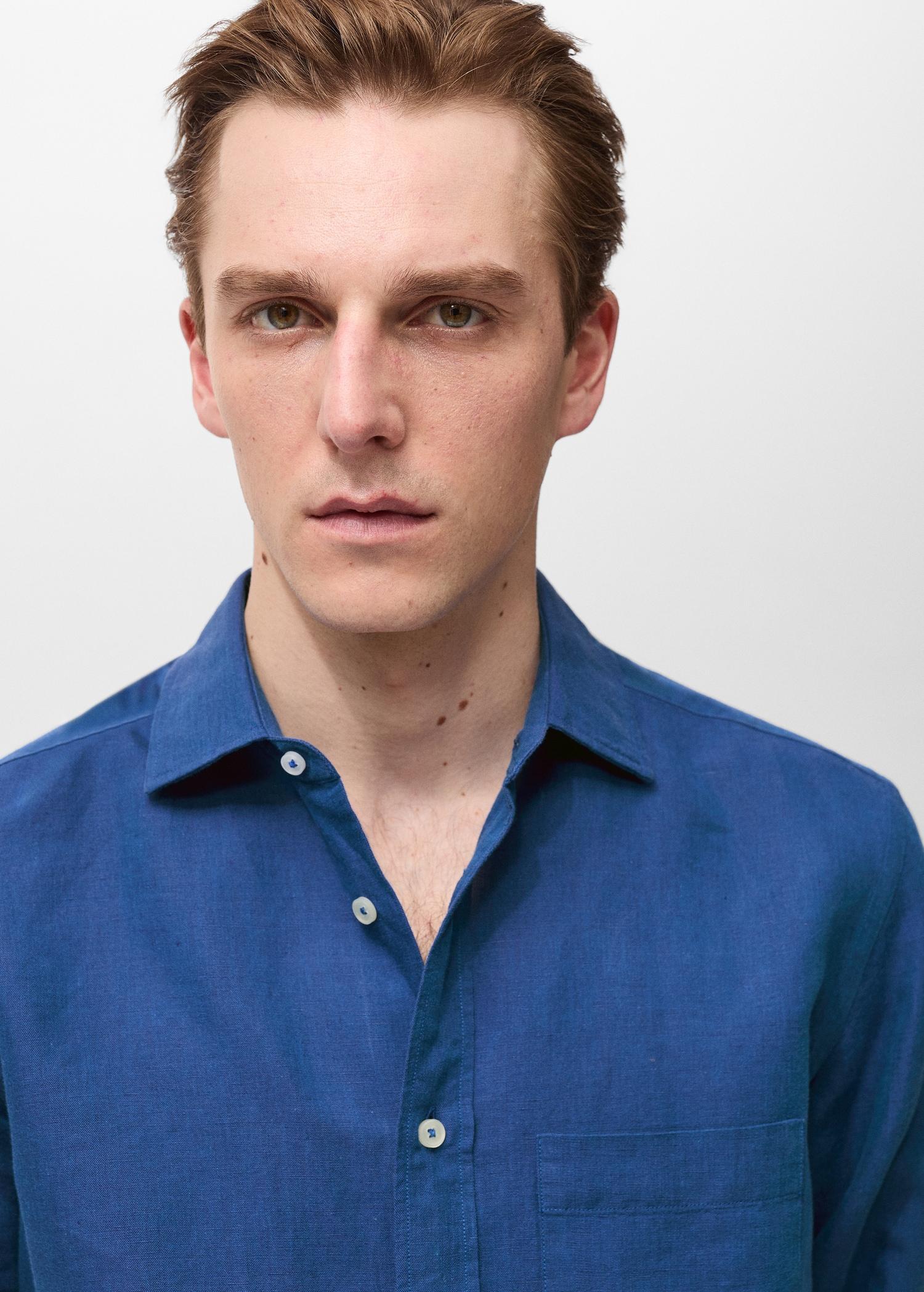 Pocket linen shirt - Men | MANGO USA Product Image