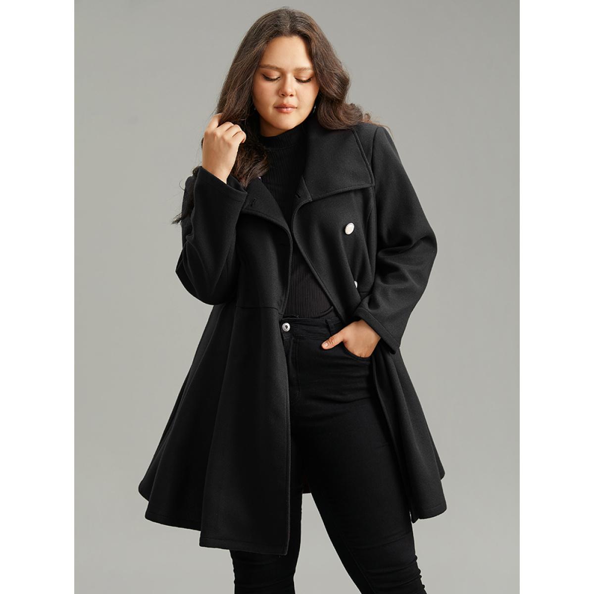 Plus Size Plain Button Up Pocket Asymmetrical Lapel Collar Coat Women Black Timeless Plain Ladies Elegant Winter Coats BloomChic 14-16/1X Product Image