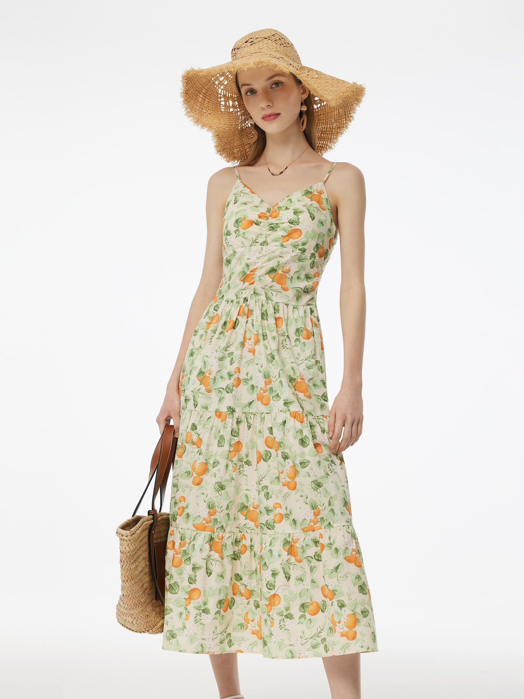 Cotton Floral Print Strap Maxi Dress And Openwork Cardigan Two-Piece S Product Image