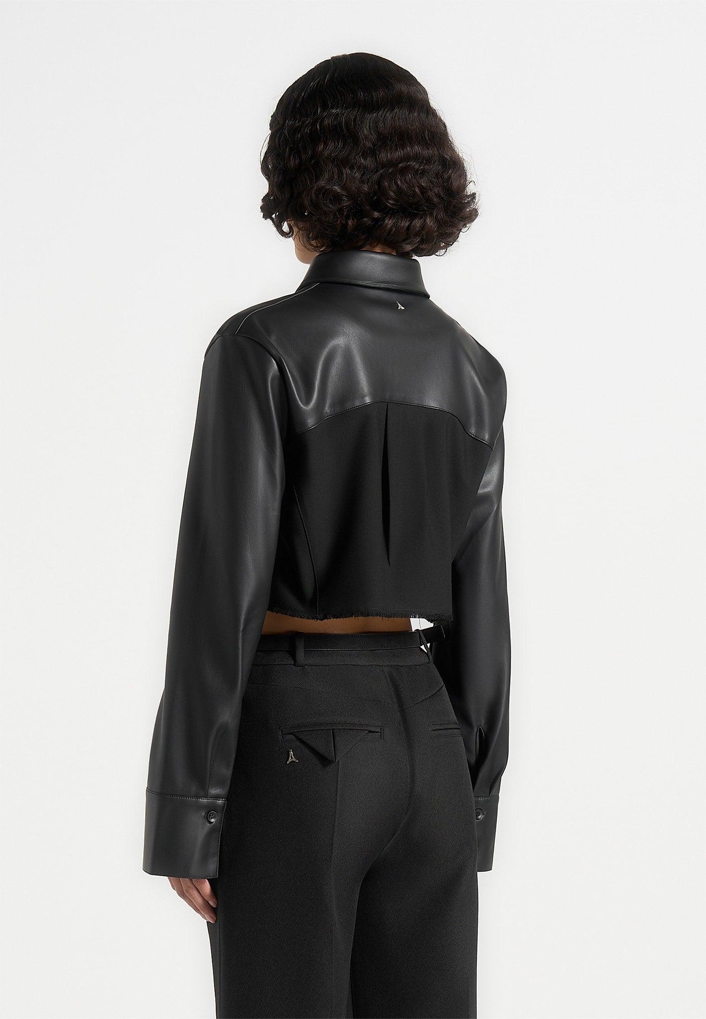 Bernadette - Leather Contrast Cropped Shirt - Black Female Product Image