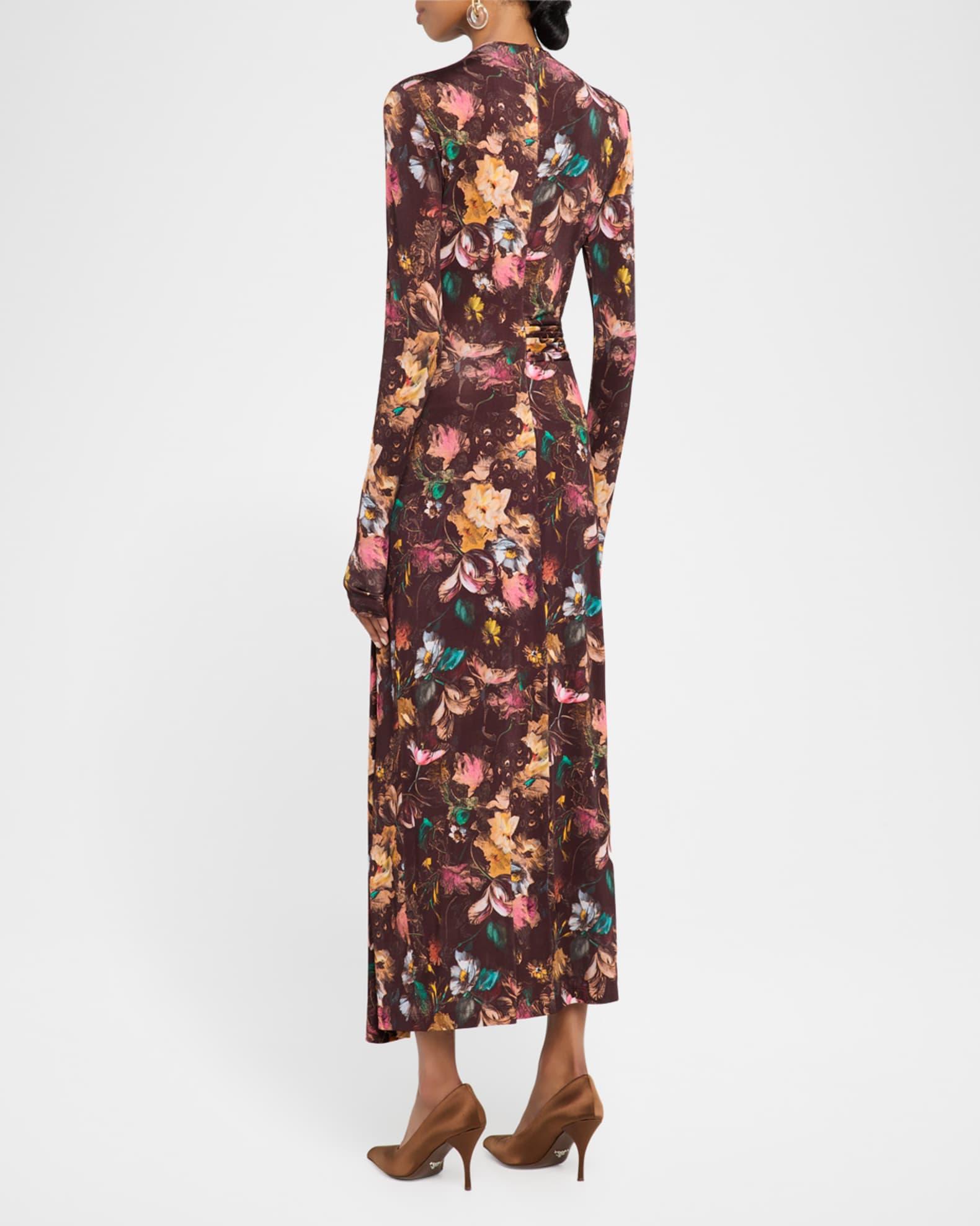 Floral Long-Sleeve Draped Ankle Dress Product Image