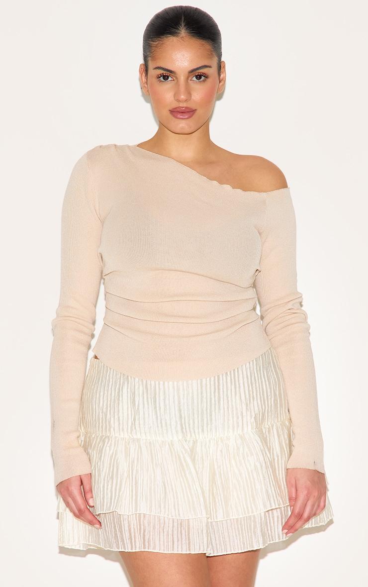 Plus Stone Crinkle Woven Dropped Waist Frilly Mini Skirt Product Image