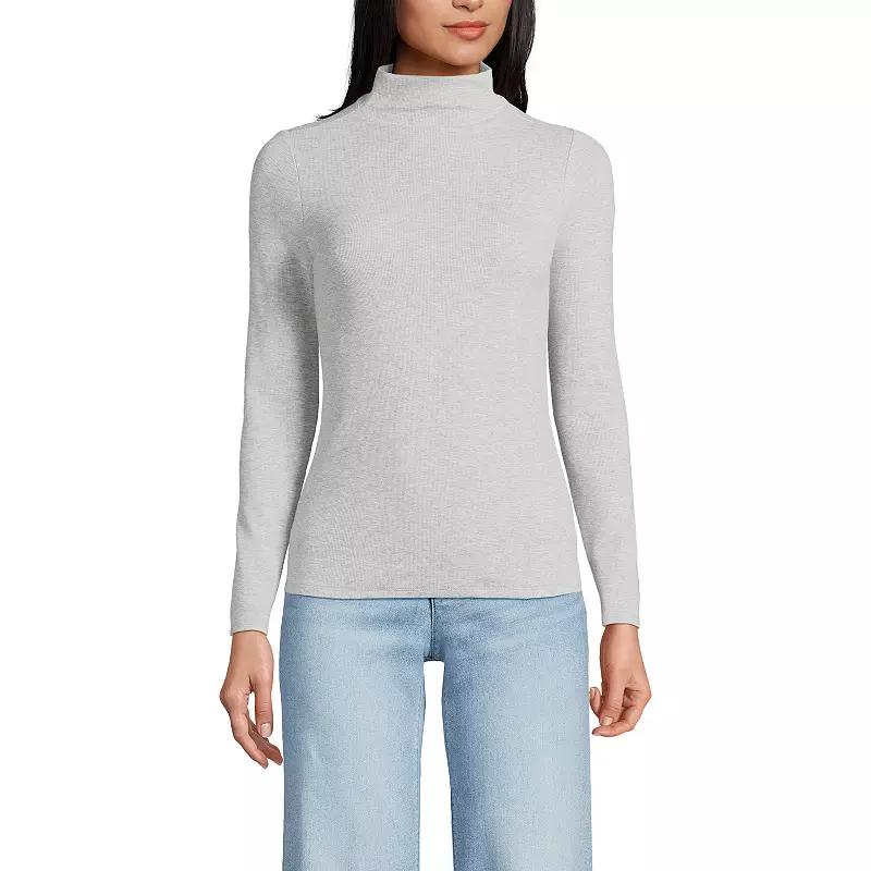 Women's Lands' End Rib Skimming Long Sleeve Mock Neck Top,  Product Image