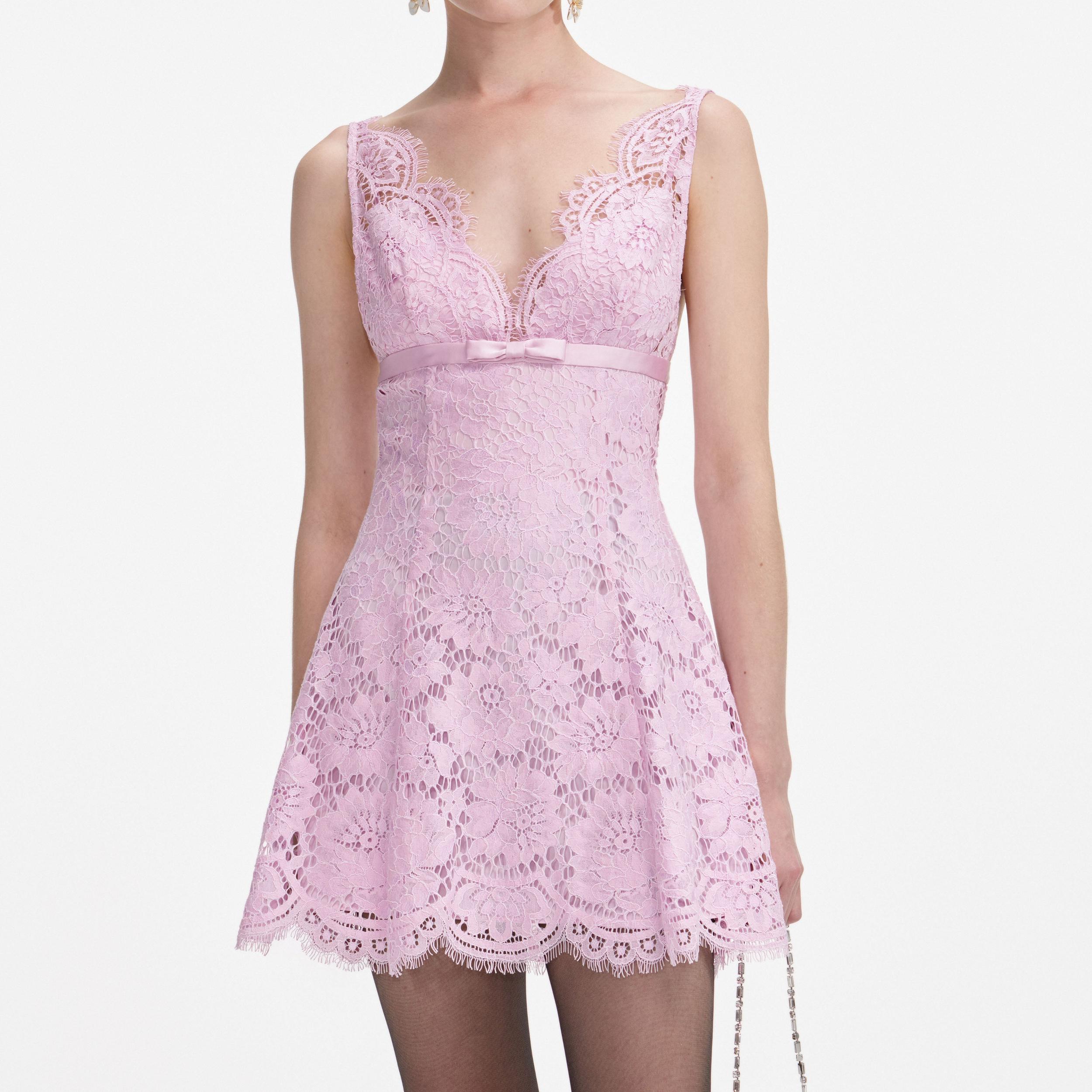 Pink Floral Lace Mini Dress Product Image