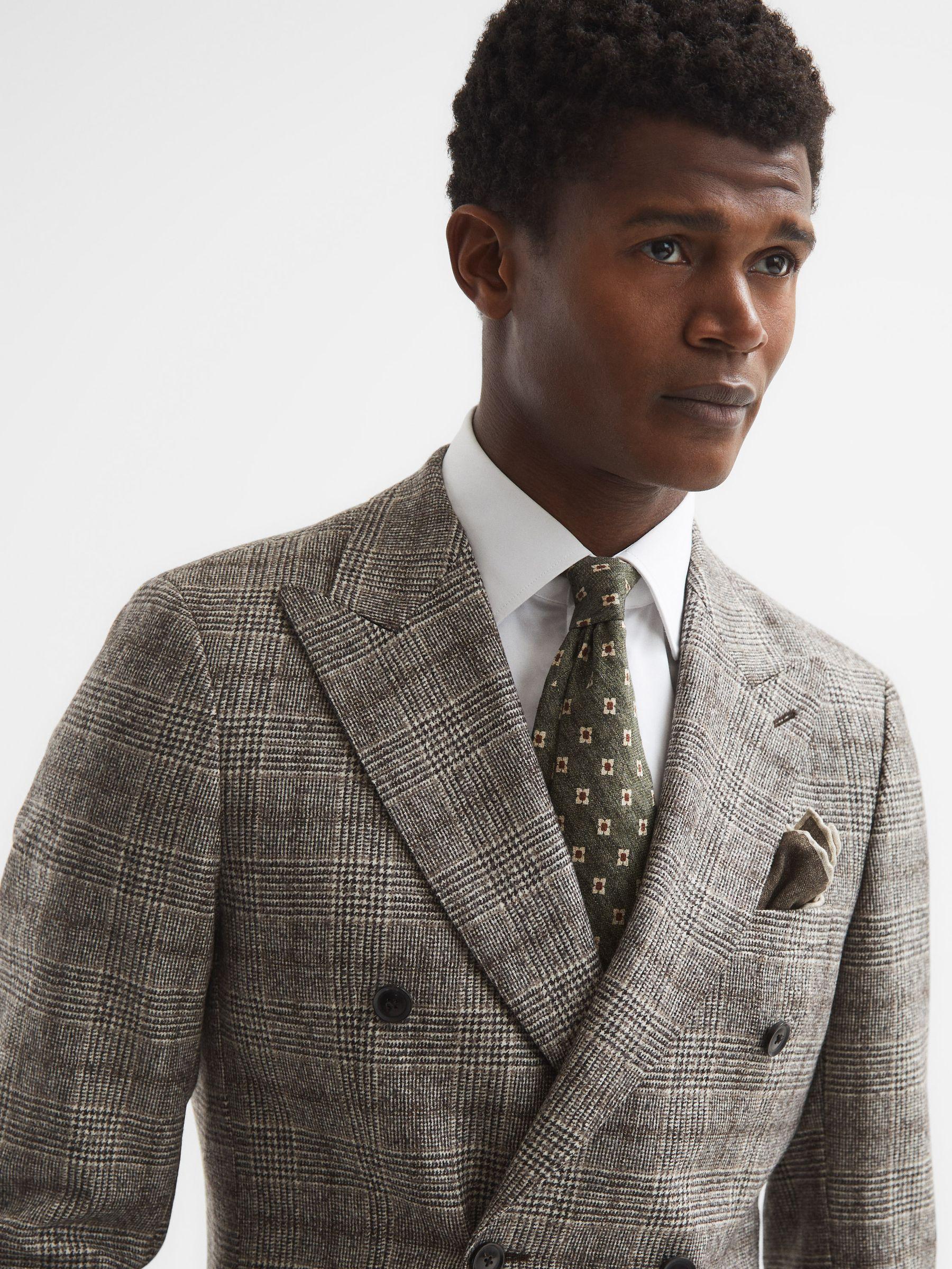 Slim Fit Double Breasted Prince Of Wales Check Blazer in Brown Product Image